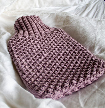 Hand Knit Hot Water Bottle In Rose Pink, 2 of 4