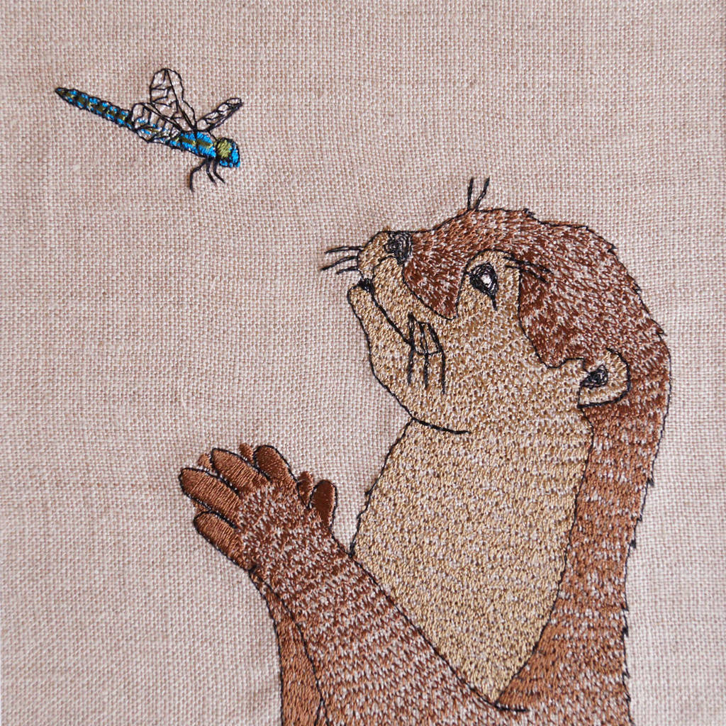 happy otter embroidered artwork by kate sproston design 