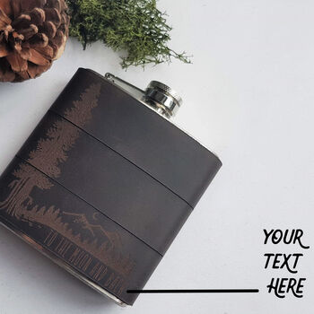 Personalised Mountain Man Leather Hip Flask, 2 of 6