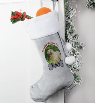 Personalised Dog Velvet Silver Grey Stocking, 4 of 5
