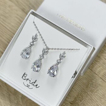 Cubic Zirconia Teardrop Bridal Necklace, 2 of 6