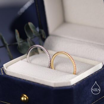 Sterling Silver Extra Skinny Pink Cz Pave Ring, 2 of 12