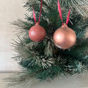 Set Of Six Tree Baubles Copper Bauble Purple Bauble, 3 of 9