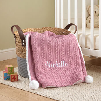 Personalised Sage Pom Pom Blanket For Baby, 7 of 12