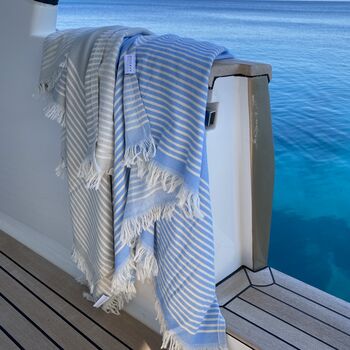 Symi Striped Peshtemal Towel Sky Blue, 9 of 10