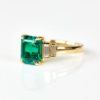 One Of A Kind Lab Grown Emerald Cut Green Diamond Engagement Ring, 2 of 6