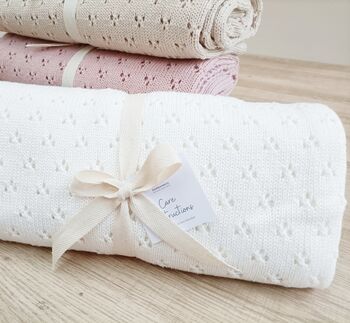 Personalised Knitted Cotton Pointelle Baby Blanket, 8 of 11