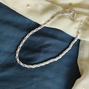 925 Silver Heavy Link Chain Floral Indian Payal Anklet, 4 of 6
