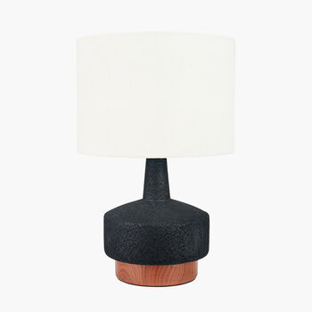 Black And Wood Effect Textured Ceramic Table Lamp, 3 of 10