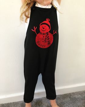 Personalised Snowman Christmas Dungarees, 4 of 6