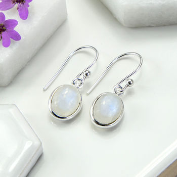 Sterling Silver Dangly Moonstone Oval Earrings, 5 of 6