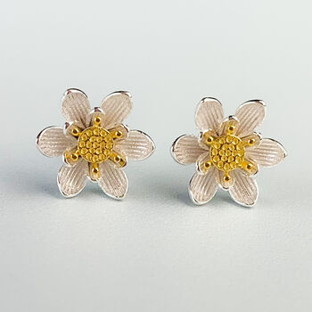 Sterling Silver Magnolia Flower Stud Earrings, 3 of 6