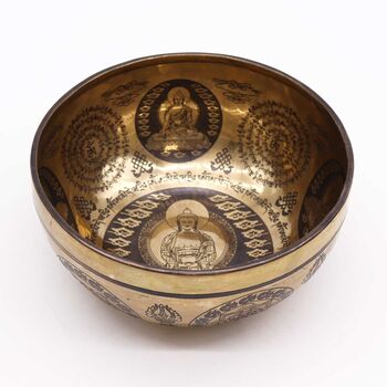 Tibetan Healing Engraved Bowl 21cm Five Buddhas, 2 of 3