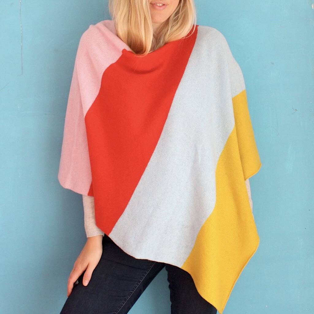 Colour Block Knitted Poncho By Gabrielle Vary Knitwear ...