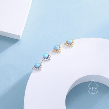 Vintage Inspired Blue Opal Flower Cz Stud Earrings, 4 of 11