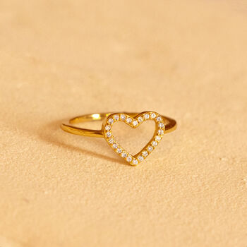 Dainty Love Ring With Sparkling Open Heart, 2 of 3