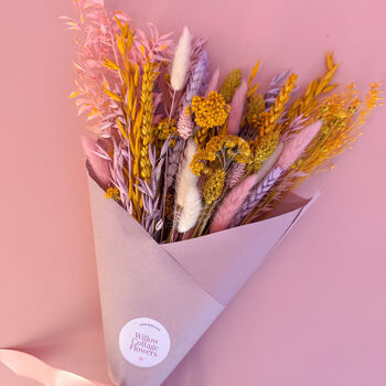 Yellow, Pink And Lilac Dried Flower Arrangement With Daisies, 3 of 8