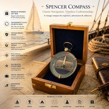 Vintage Spencer Brass Compass With Wooden Box, 6 of 11