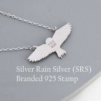 Flying Barn Owl Pendant Necklace In Sterling Silver, 7 of 10