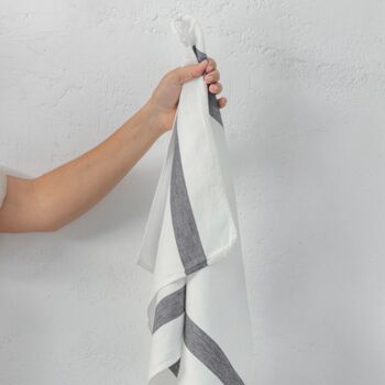 Charcoal Arles Stripe Linen Tea Towel, 3 of 3