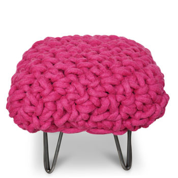'Helena' Handwoven Wool Footstool With Hairpin Legs, 6 of 10