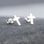 Unisex Sterling Silver Tiny Cross Stud Earrings, thumbnail 2 of 7
