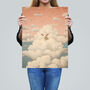 Head In The Clouds Sheep Fun Blue Pink Wall Art Print, thumbnail 2 of 6