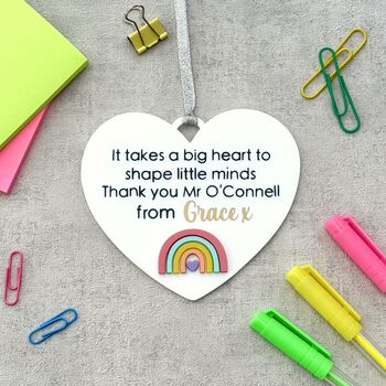 Teacher Thank You Gift, Personalised Heart With Rainbow Keepsake, 6 of 10