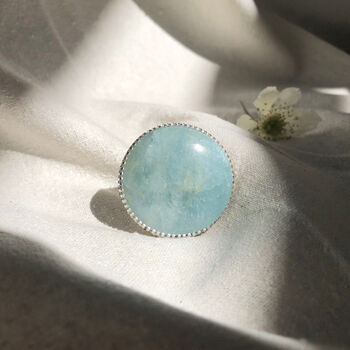 Aquamarine Large Round Gemstone Ring In Sterling Silver, 3 of 5
