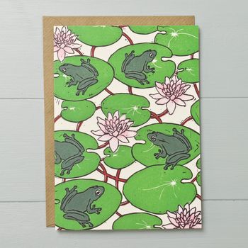 Frogs And Waterlilies Greeting Card, 2 of 2