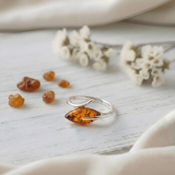 Handmade Marquise Amber And Sterling Silver Ring, 2 of 3
