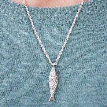 Textured Fish Charm Rope Chain Necklace Pendant, 3 of 5