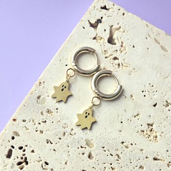 Ghost Huggie Hoop Earrings 18ct Gold Plated, 2 of 6