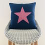 Navy Handmade Wool Cushion With Star, thumbnail 1 of 4