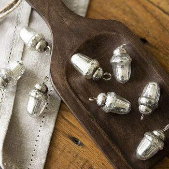 Aged Silver Glass Acorn Baubles, 2 of 4