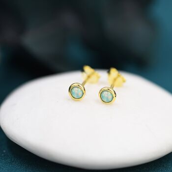Sterling Silver Tiny Green Opal Stud Earrings, 8 of 12