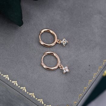 Sterling Silver Extra Tiny Hydrangea Flower Cz Huggie Hoop Earrings, 5 of 12