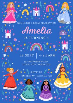 Digital Editable Princess Kids Birthday Party Invitation Template, 9 of 10