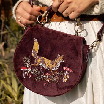 Fable Fox And Mushroom Embroidered Saddle Bag, 7 of 7