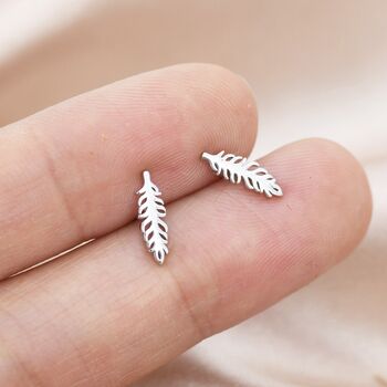 Sterling Silver Tiny Feather Stud Earrings, 3 of 12