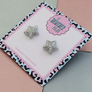 Star Glitter Resin Stud Earrings Silver, Gold And Pink, 8 of 12