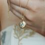 Aquamarine Circle Necklace In 9ct Yellow Gold, thumbnail 1 of 3