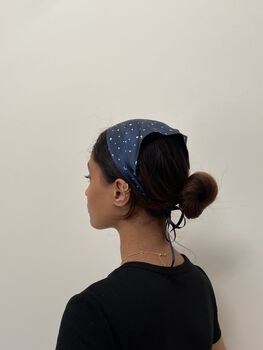 Navy Star Print Silk Audrey Headscarf, 6 of 9