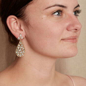 Aquamarine Gemstone Statement Earrings 18 K Gold Silver, 4 of 5