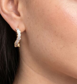 Nami 18 K Gold Plated Cz Stone Wave Earrings, 4 of 5