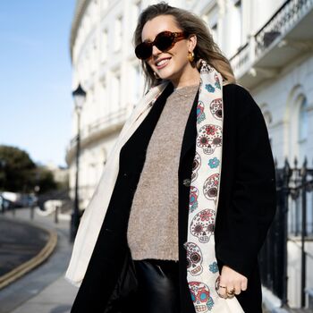 Sugar Skulls Halloween Print Scarf In Personalised Gift Box, 3 of 4
