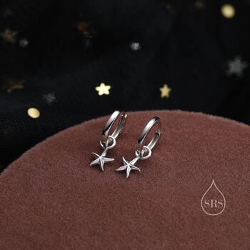 Starfish Huggie Hoop Earrings In Sterling Silver, 3 of 9