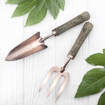 Personalised Luxe Copper Trowel And Fork, 2 of 4
