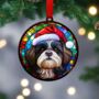 Shih Tzu Black And White In Santa Hat Suncatcher Decoration, thumbnail 4 of 6