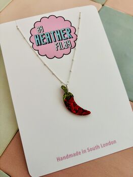 Red Chilli Pepper Charm Necklace Stay Spicy Gift Red Glitter Foodie Jewellery / Spicy Food Lover Necklace, 3 of 5